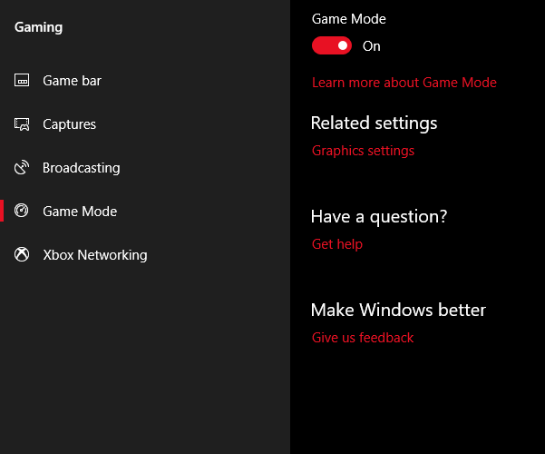 Game mode to improve windows 10 performance
