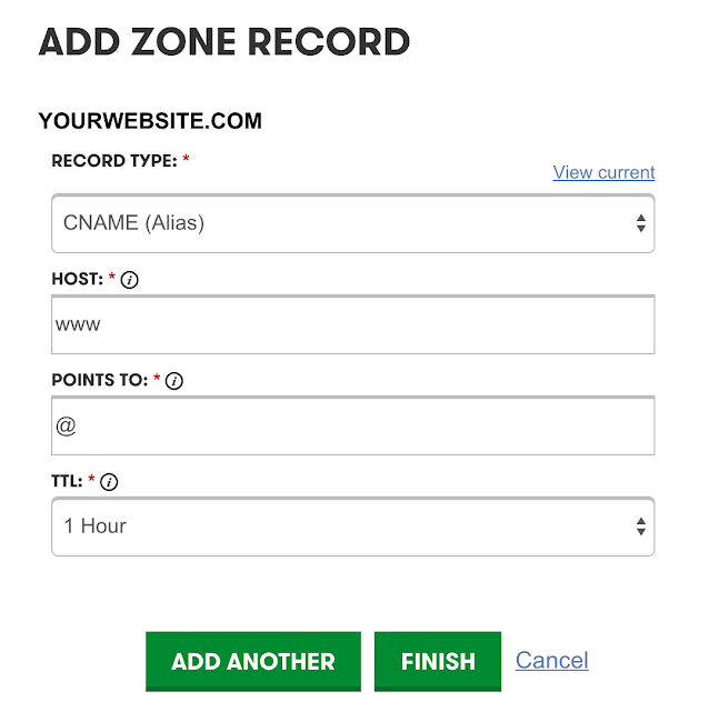 dynamic sub domain c name record